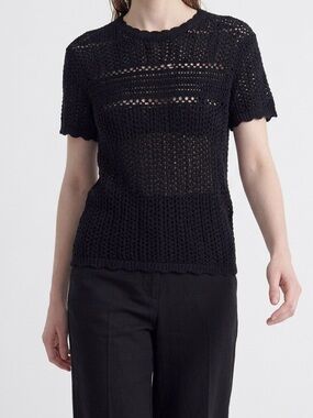 Steve Madden Black Crochet Short-Sleeve Knit Top